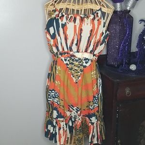 Forever Twentyone Boutique Medium Orange, Blue & Gold Boho Spaghetti Strap Dress